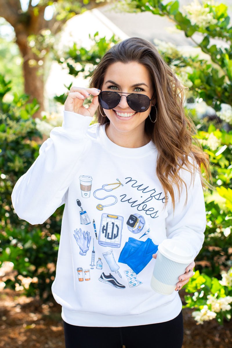 Monogrammed 'Nurse Vibes' Crewneck Sweatshirt - United Monograms