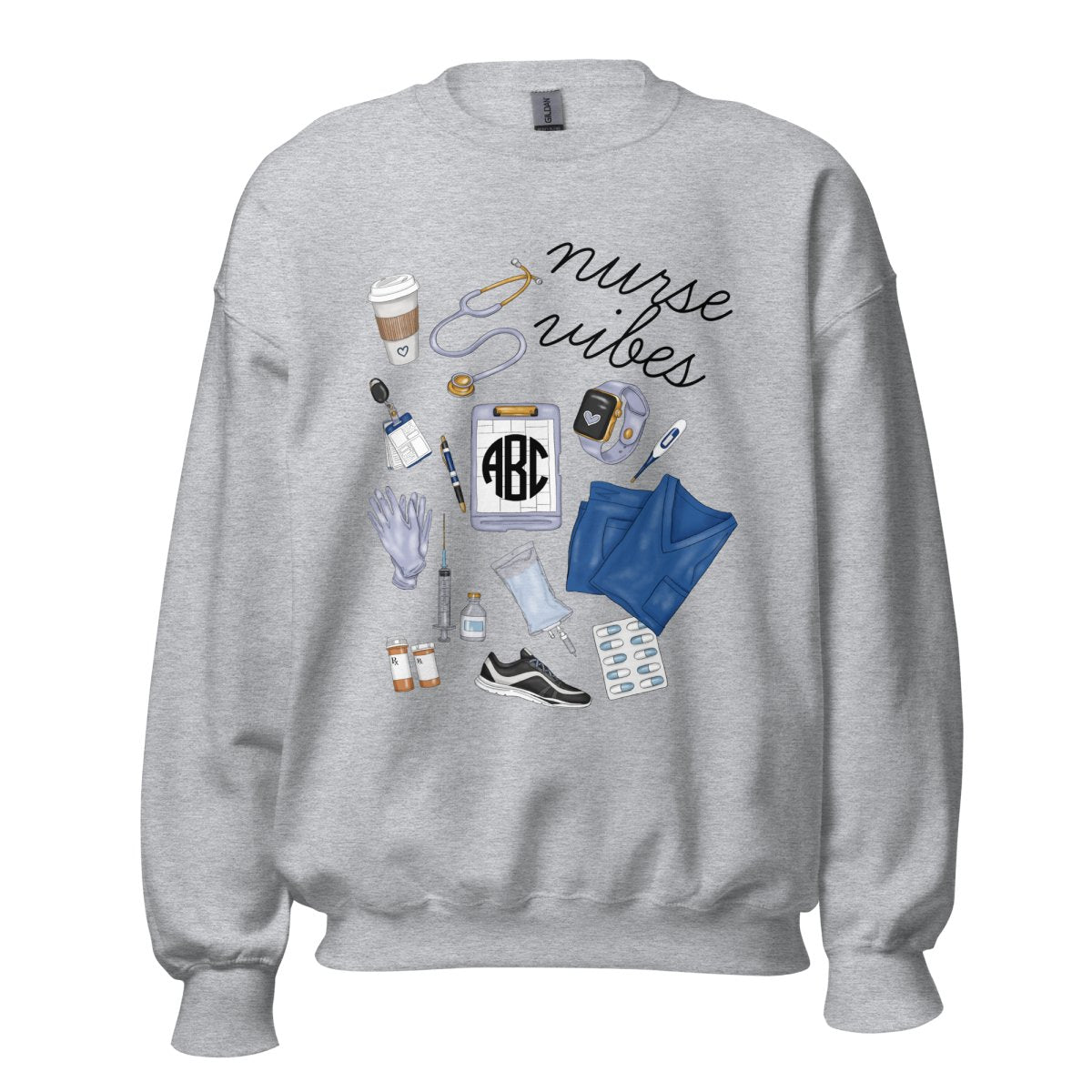 Monogrammed 'Nurse Vibes' Crewneck Sweatshirt - United Monograms