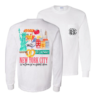 Monogrammed 'NYC' Front & Back Long Sleeve T-Shirt - United Monograms
