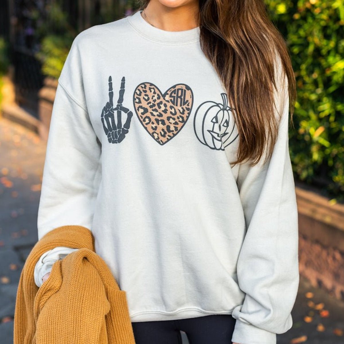 Monogrammed 'Peace Love Halloween' Crewneck Sweatshirt - United Monograms