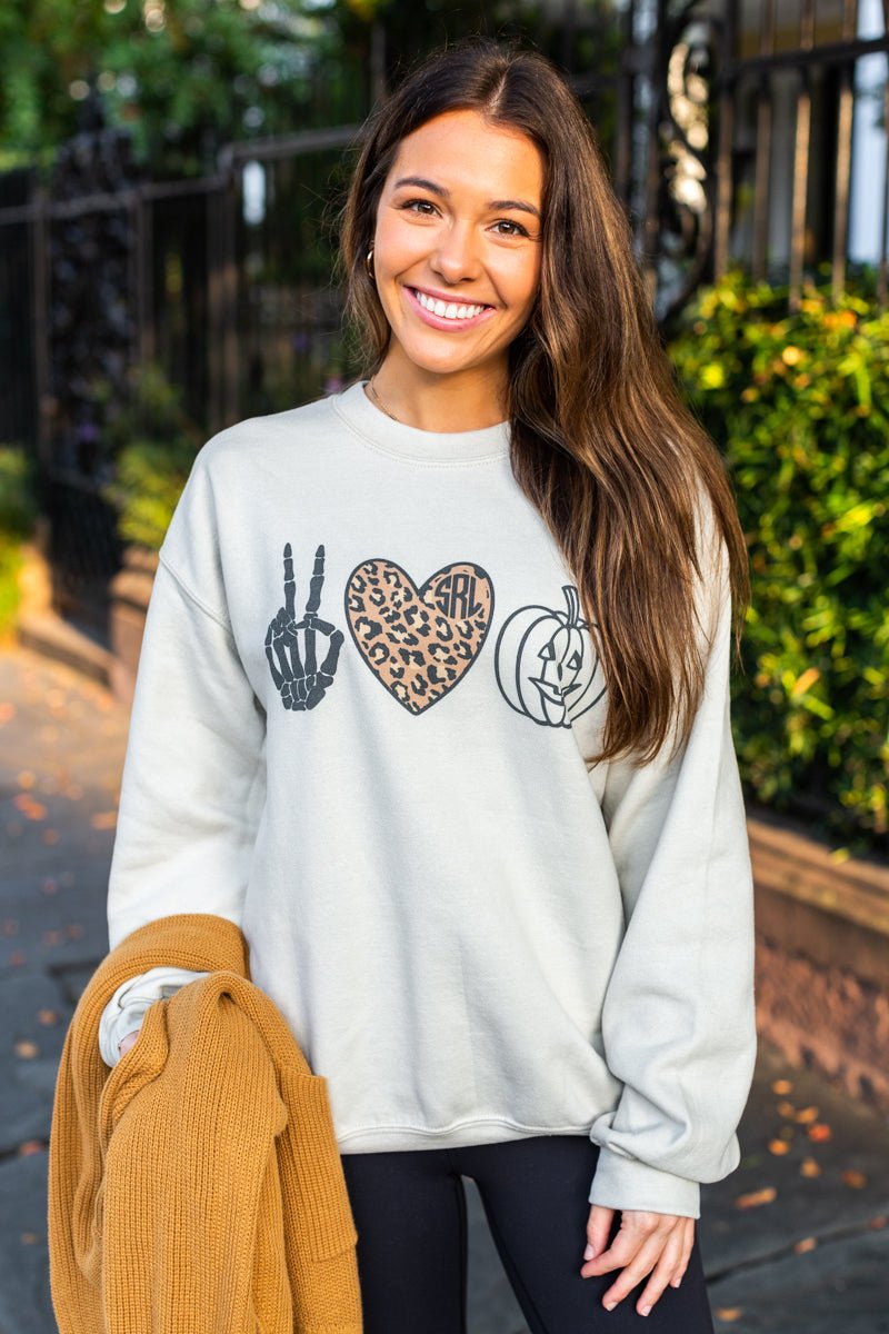 Monogrammed Peace Love Halloween Crewneck Sweatshirt United Monograms