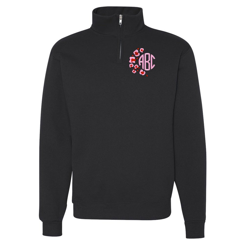 Monogrammed Pink Leopard Quarter Zip Sweatshirt - United Monograms