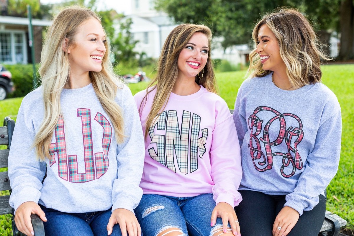 Monogrammed 'Plaid' Big Print Crewneck Sweatshirt - United Monograms