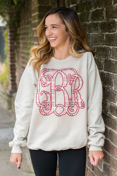 Monogrammed 'Plaid' Big Print Crewneck Sweatshirt - United Monograms