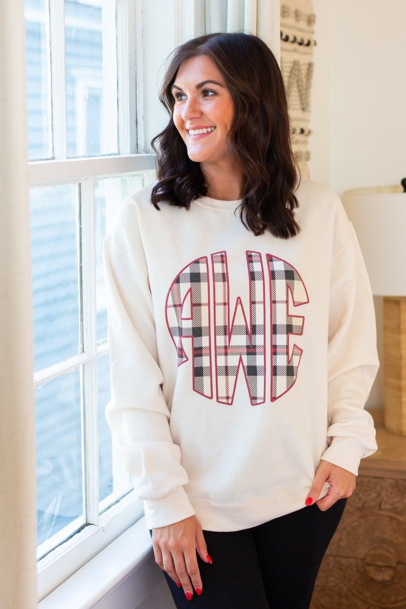 Monogrammed 'Plaid' Big Print Crewneck Sweatshirt - United Monograms