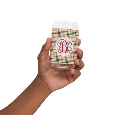Monogrammed Plaid Glass Can - United Monograms