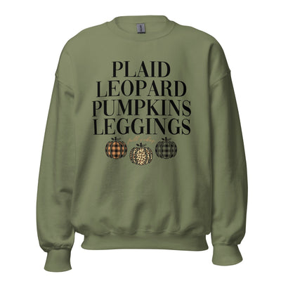 Monogrammed 'Plaid, Leopard, Pumpkins' Crewneck Sweatshirt - United Monograms