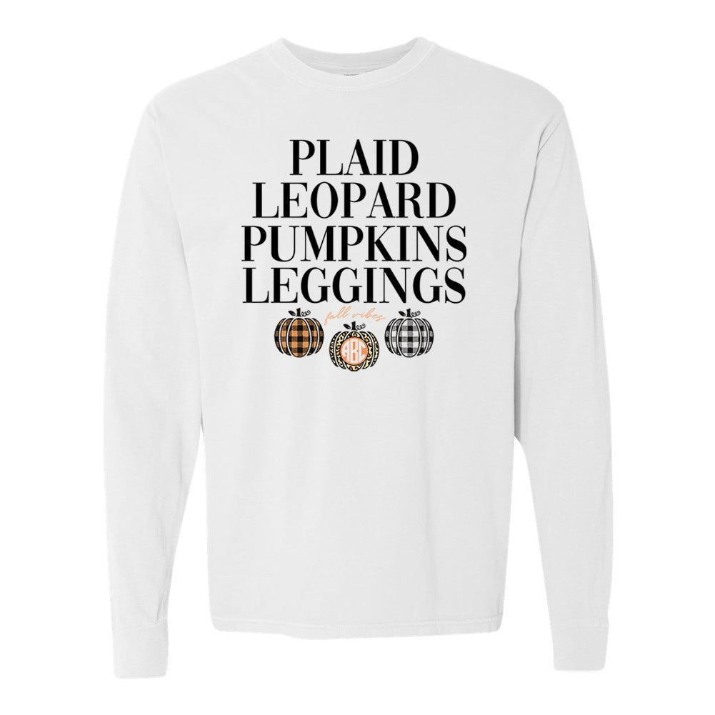 Monogrammed 'Plaid, Leopard, Pumpkins' Long Sleeve T-Shirt - United Monograms
