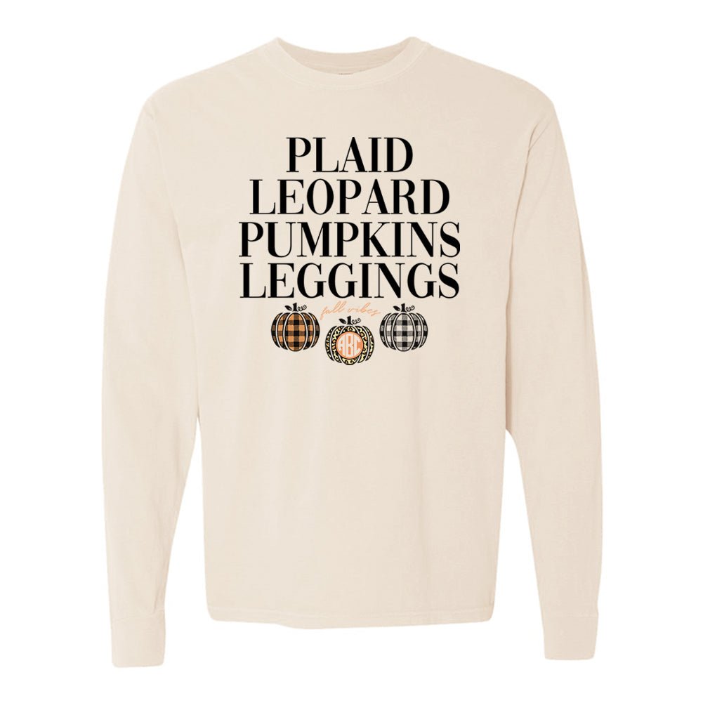 Monogrammed 'Plaid, Leopard, Pumpkins' Long Sleeve T-Shirt - United Monograms