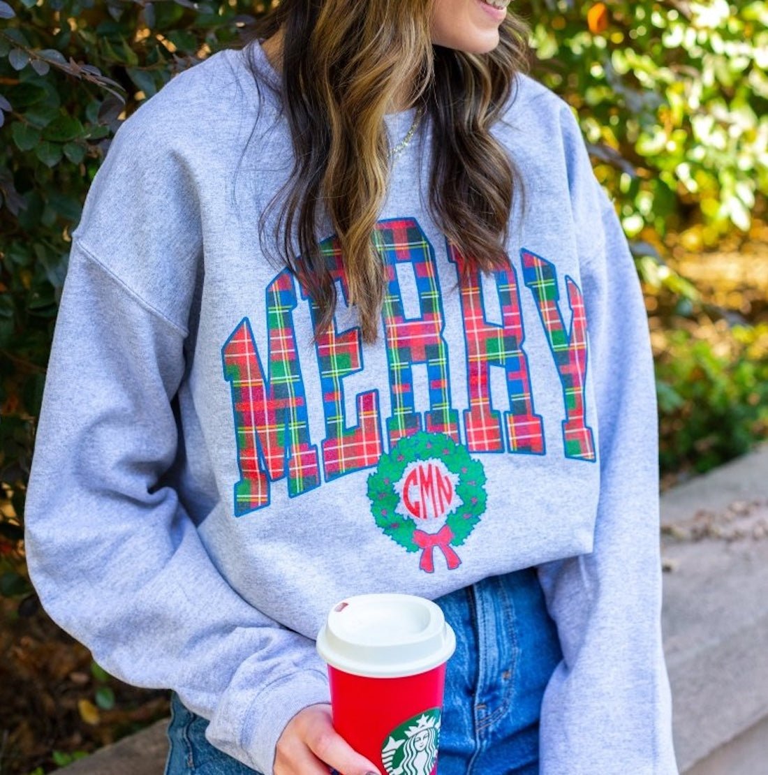 Monogrammed 'Plaid Merry' Crewneck Sweatshirt - United Monograms