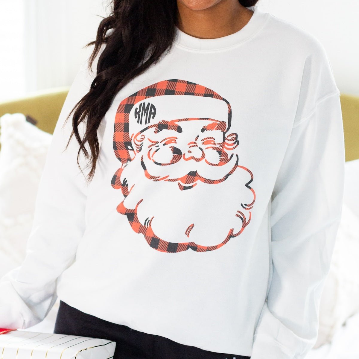 Monogrammed 'Plaid Santa' Crewneck Sweatshirt - United Monograms