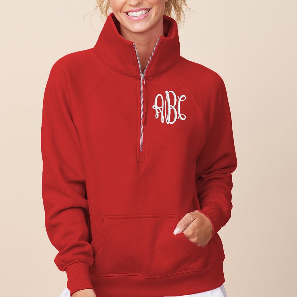 Monogrammed Pocket Quarter Zip Sweatshirt - United Monograms