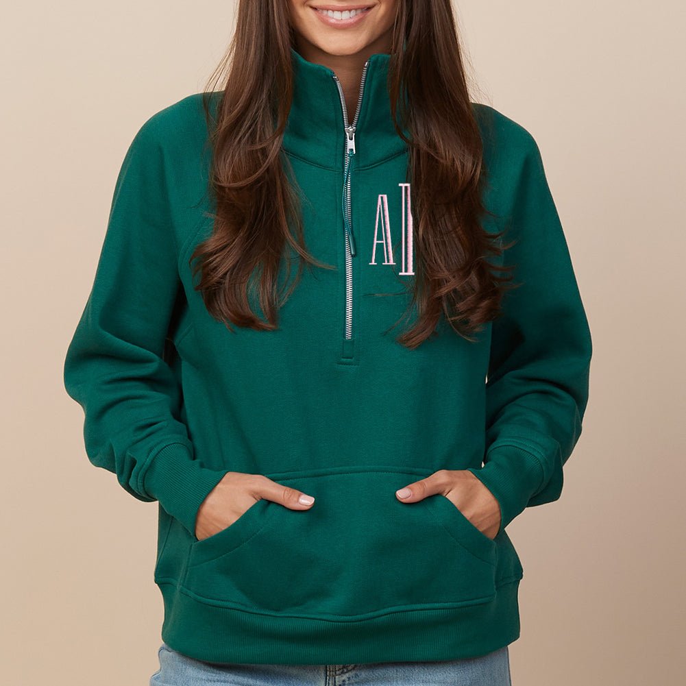 Monogrammed Pocket Quarter Zip Sweatshirt - United Monograms