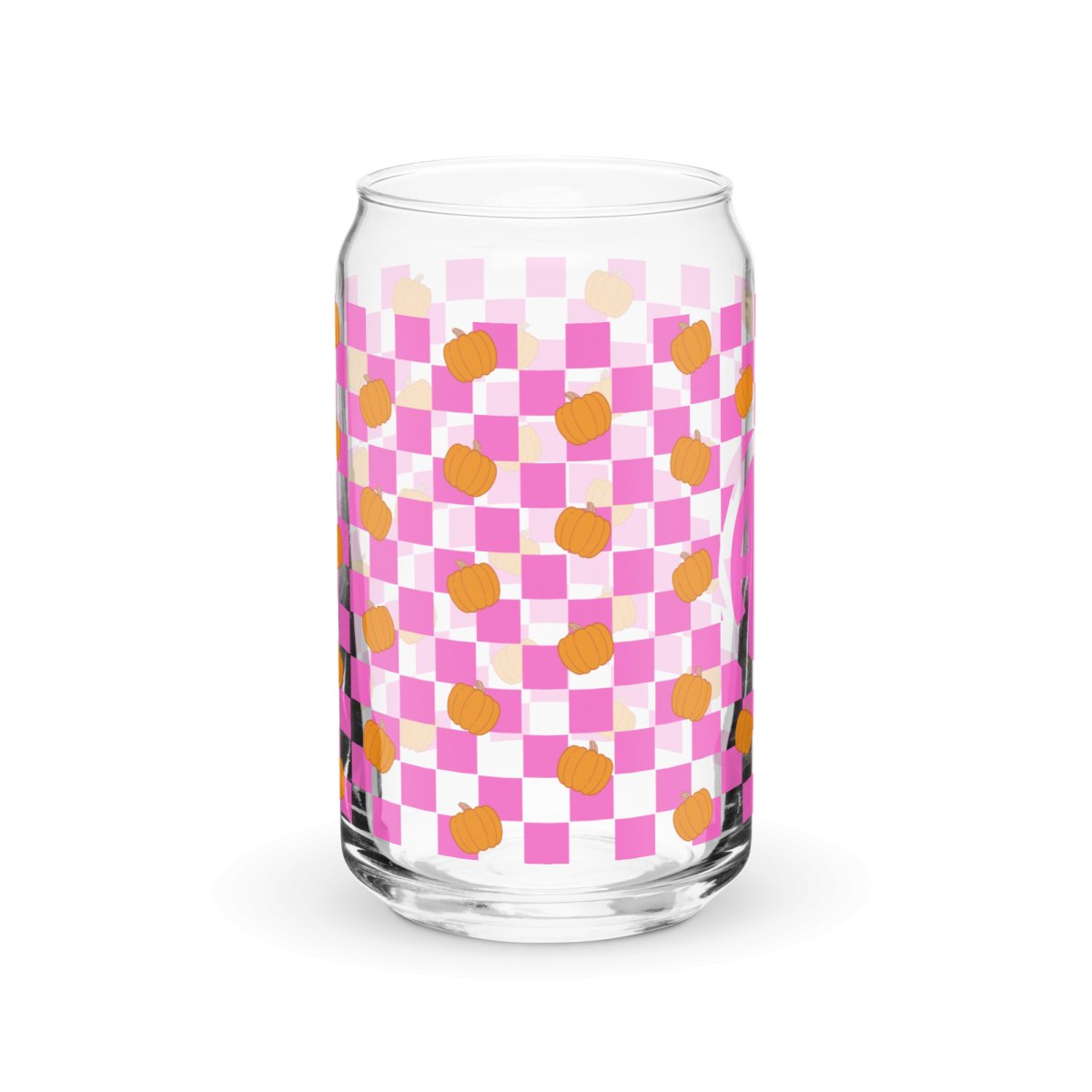 Monogrammed Pumpkin Check Glass Can - United Monograms