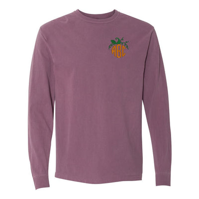 Monogrammed Pumpkin Comfort Colors Long Sleeve T-Shirt - United Monograms