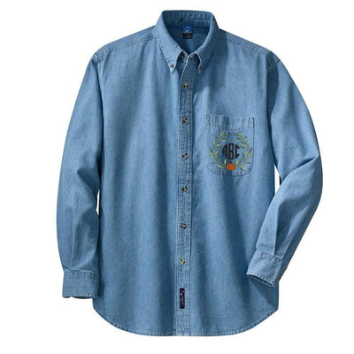 Monogrammed Pumpkin Leaves Oversized Denim Shirt - United Monograms