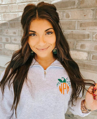 Monogrammed Pumpkin Quarter Zip Sweatshirt - United Monograms