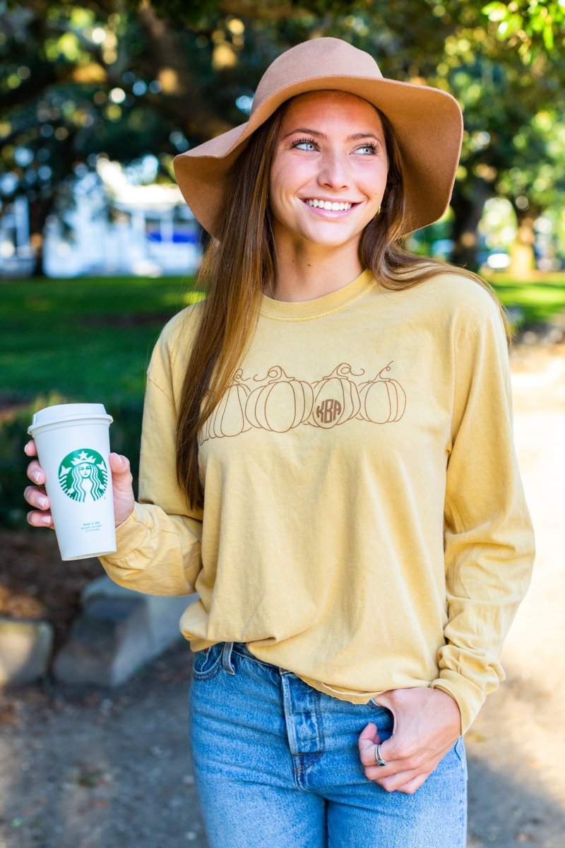 Monogrammed 'Pumpkin Sketch' Long Sleeve T-Shirt - United Monograms