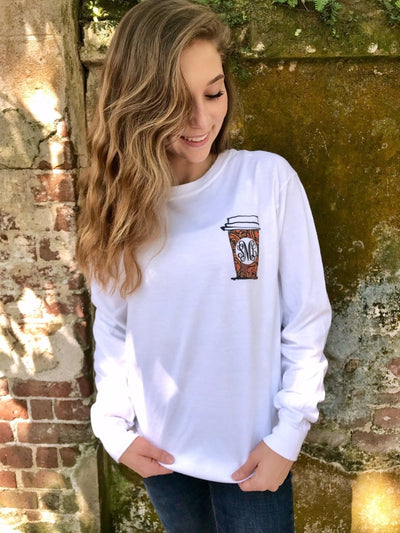 Monogrammed 'Pumpkin Spice Is Life' Front & Back Long Sleeve T - Shirt - United Monograms