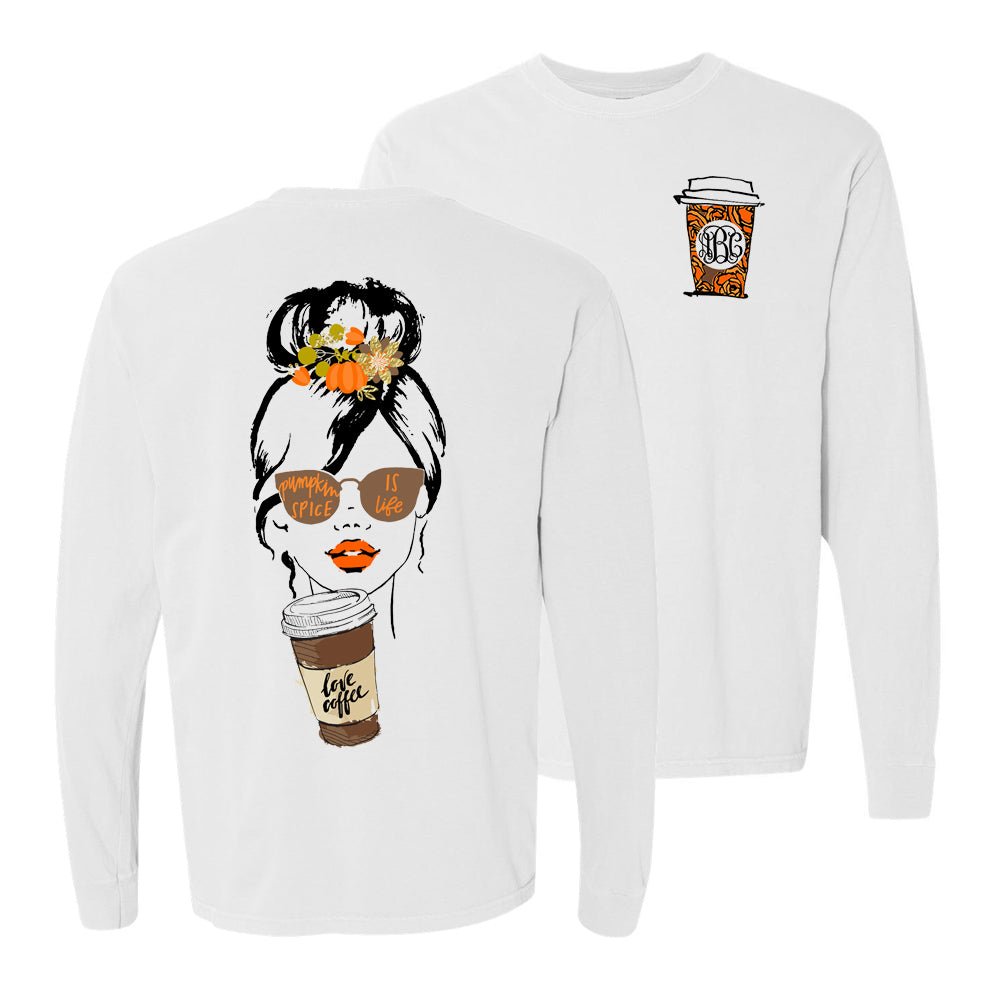 Monogrammed 'Pumpkin Spice Is Life' Front & Back Long Sleeve T-Shirt - United Monograms