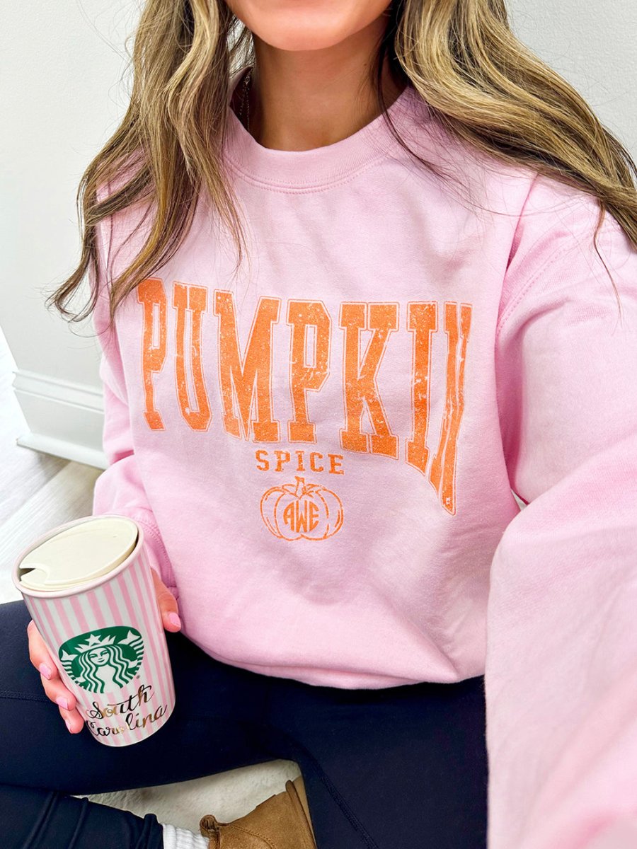 Monogrammed 'Pumpkin Spice Varsity' Crewneck Sweatshirt - United Monograms