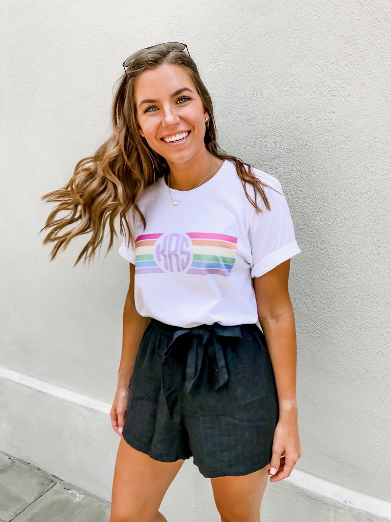Monogrammed 'Rainbow Striped' Premium T-Shirt - United Monograms