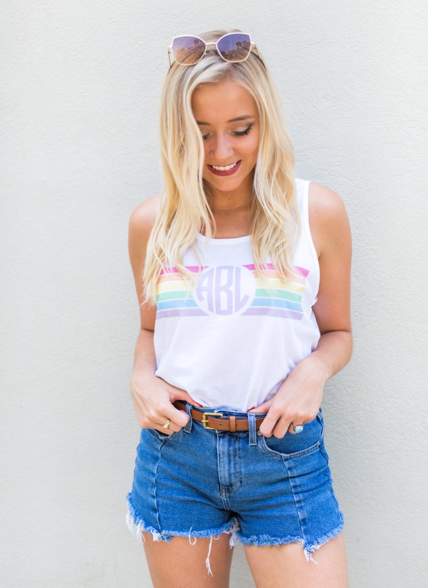 Monogrammed 'Rainbow Striped' Premium Tank Top - United Monograms