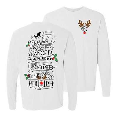 Monogrammed 'Reindeer Names' Front & Back Long Sleeve T-Shirt - United Monograms