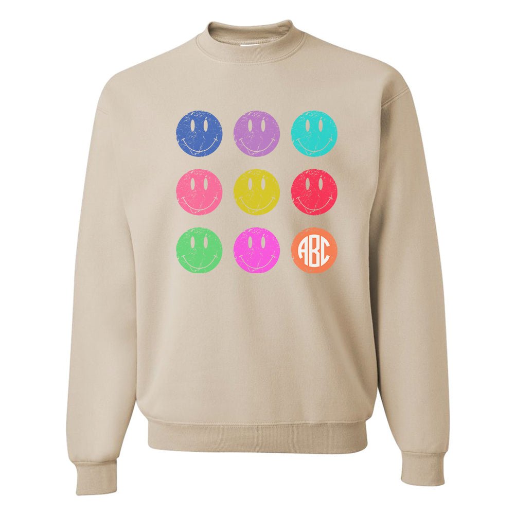Monogrammed 'Retro Smileys' Crewneck Sweatshirt - United Monograms