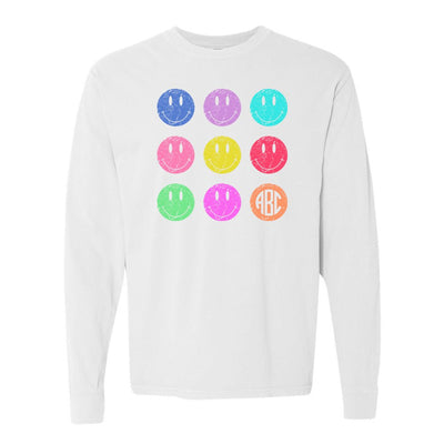Monogrammed 'Retro Smileys' Long Sleeve T-Shirt - United Monograms