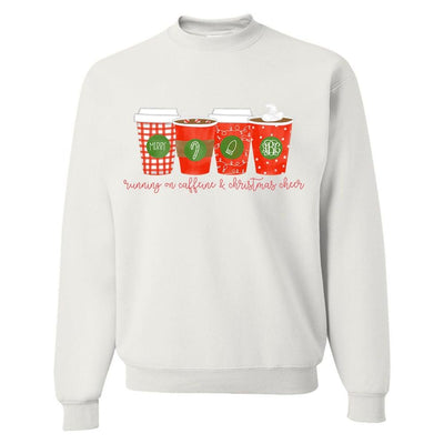 Monogrammed 'Running On Caffeine & Christmas Cheer' Crewneck Sweatshirt - United Monograms