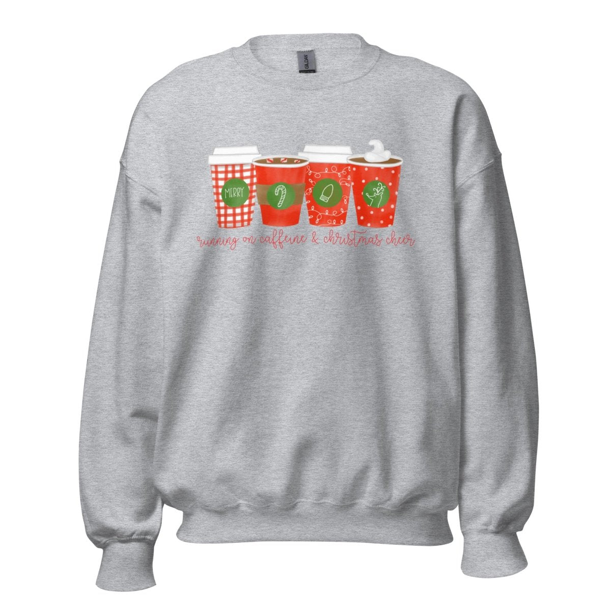 Monogrammed 'Running On Caffeine & Christmas Cheer' Crewneck Sweatshirt - United Monograms
