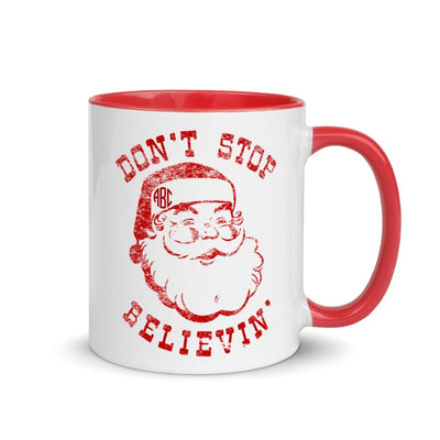 Monogrammed Santa Don't Stop Belieivin' Mug - United Monograms