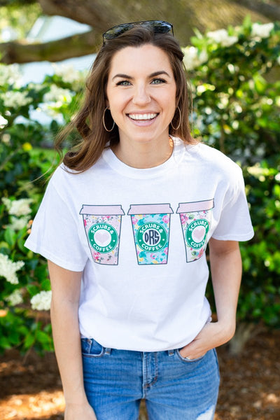 Monogrammed 'Scrubs & Coffee' Basic T-Shirt - United Monograms