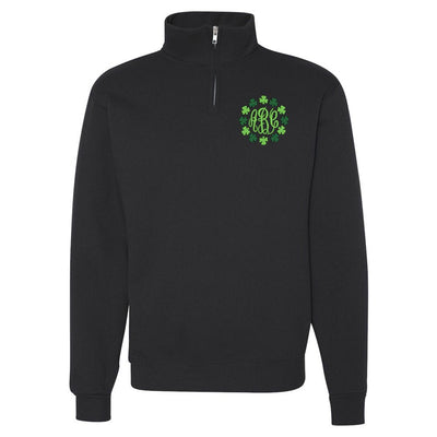 Monogrammed Shamrock Border Quarter Zip Sweatshirt - United Monograms