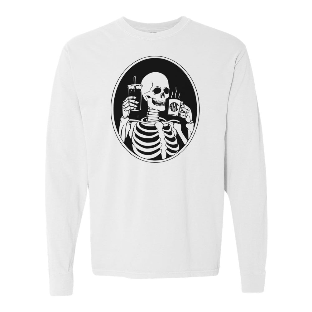 Monogrammed 'Skeleton Coffee' Long Sleeve T-Shirt - United Monograms