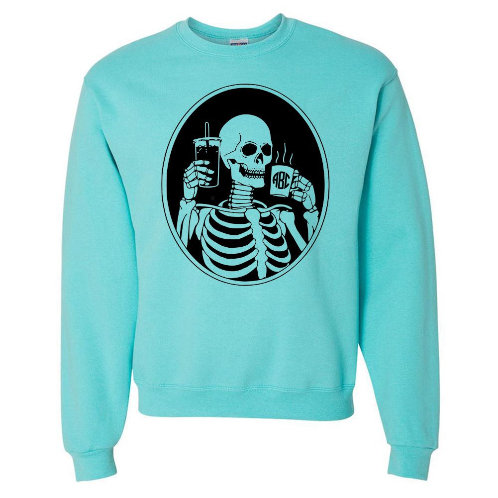 Monogrammed 'Skeleton Coffee' Neon Crewneck Sweatshirt - United Monograms