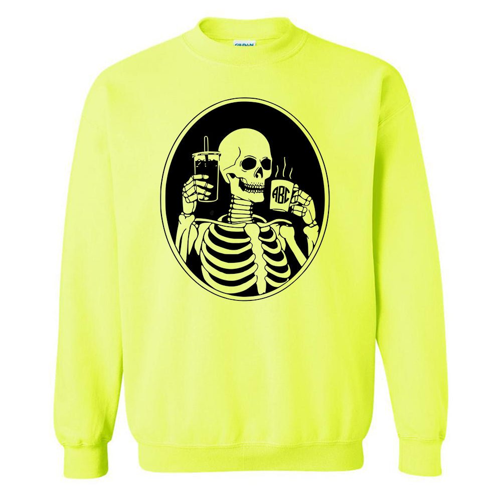 Monogrammed 'Skeleton Coffee' Neon Crewneck Sweatshirt - United Monograms