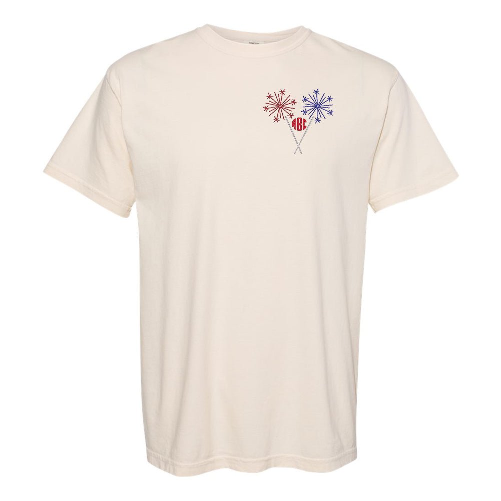 Monogrammed Sparklers Embroidered Comfort Colors T-Shirt - United Monograms