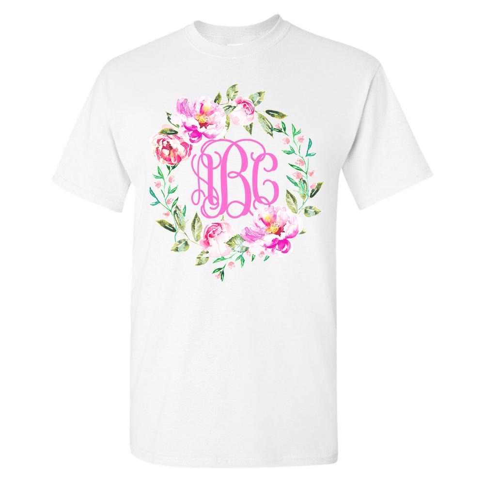 Monogrammed 'Spring Flowers' Basic T-Shirt - United Monograms