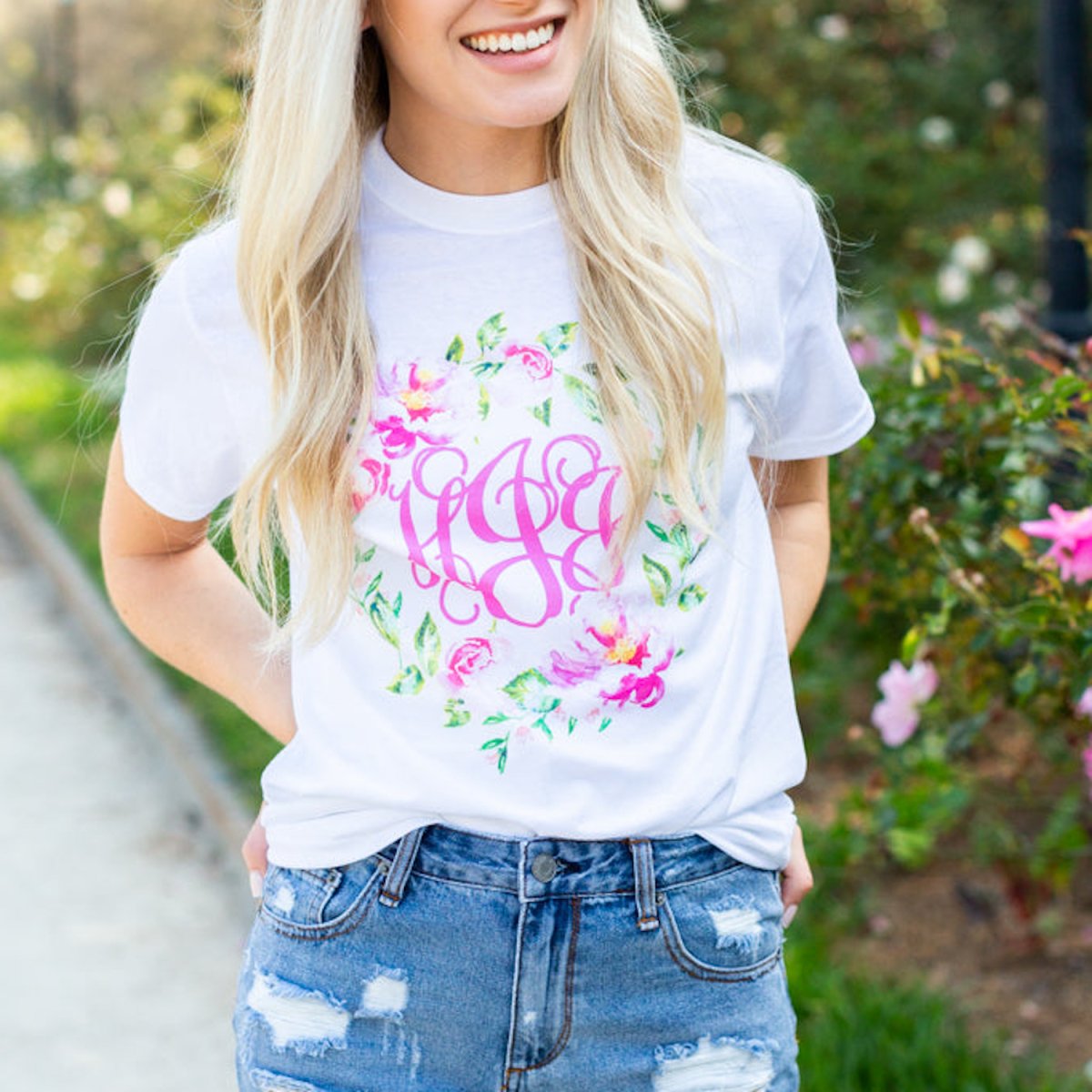 Monogrammed 'Spring Flowers' Basic T-Shirt - United Monograms