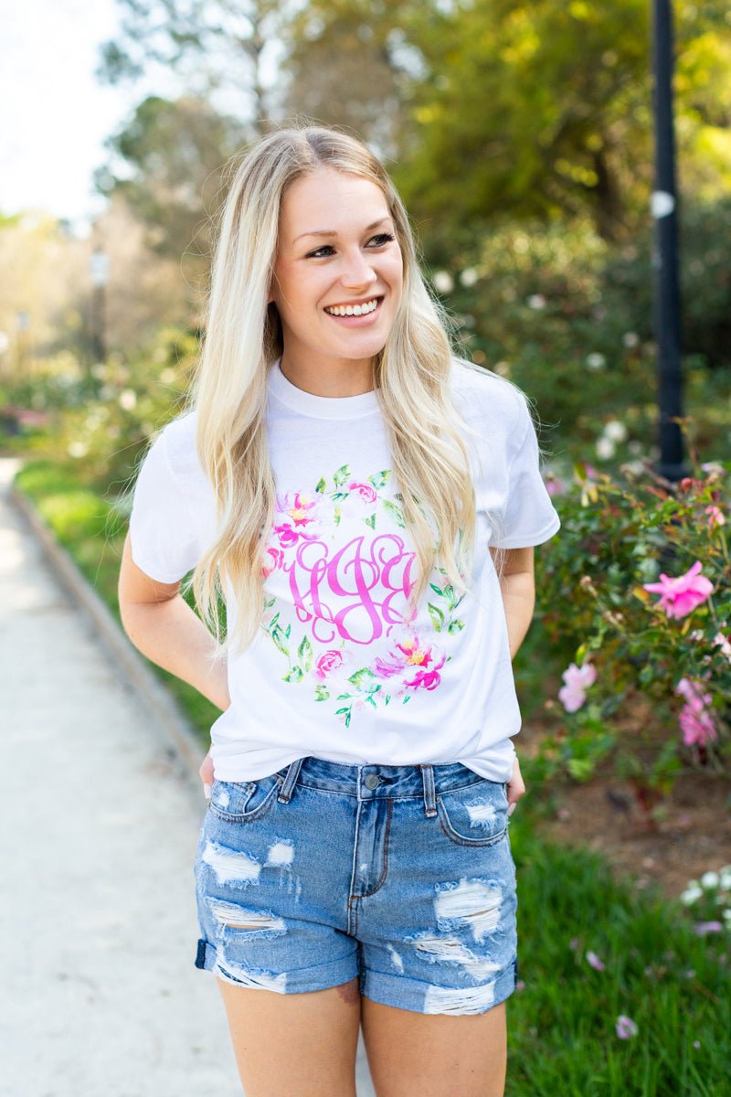 Monogrammed 'Spring Flowers' Basic T-Shirt - United Monograms