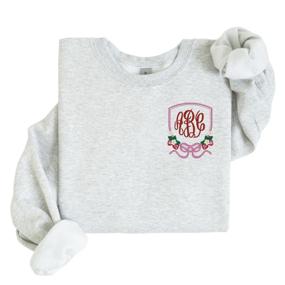 Monogrammed 'Strawberry Bow Crest' Crewneck Sweatshirt - United Monograms