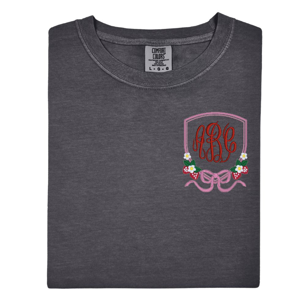 Monogrammed 'Strawberry Bow Crest' T-Shirt - United Monograms