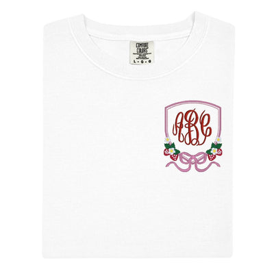 Monogrammed 'Strawberry Bow Crest' T-Shirt - United Monograms