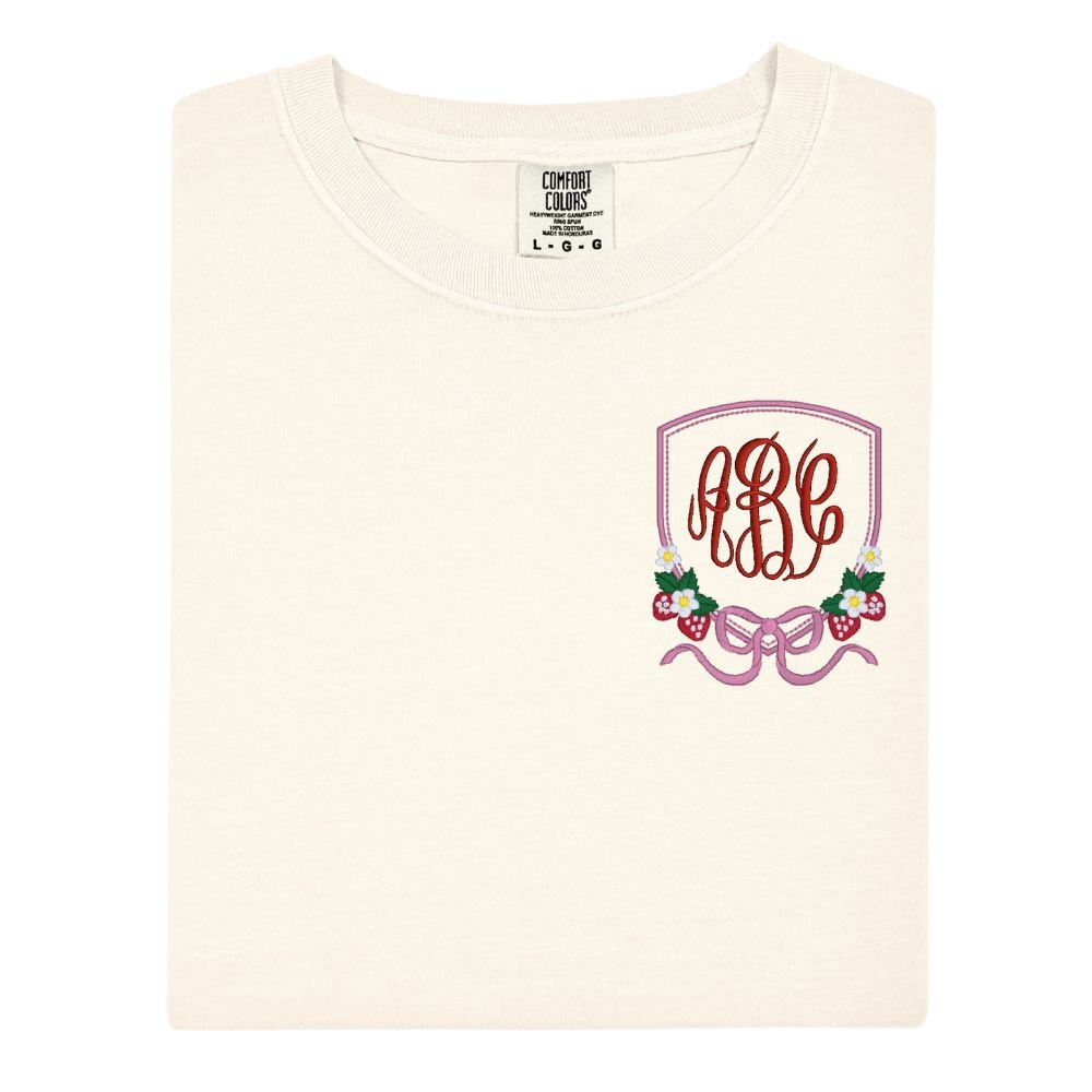 Monogrammed 'Strawberry Bow Crest' T-Shirt - United Monograms