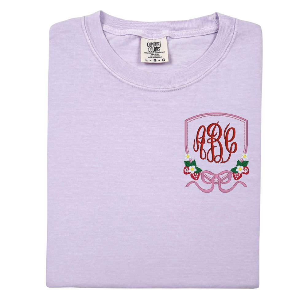 Monogrammed 'Strawberry Bow Crest' T-Shirt - United Monograms