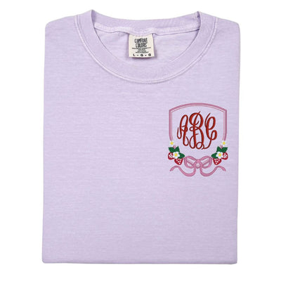 Monogrammed 'Strawberry Bow Crest' T-Shirt - United Monograms