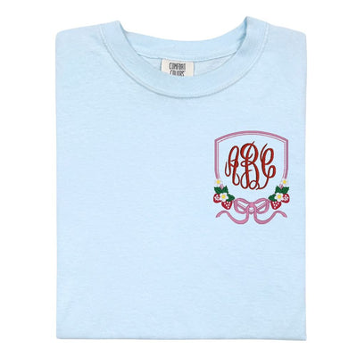 Monogrammed 'Strawberry Bow Crest' T-Shirt - United Monograms