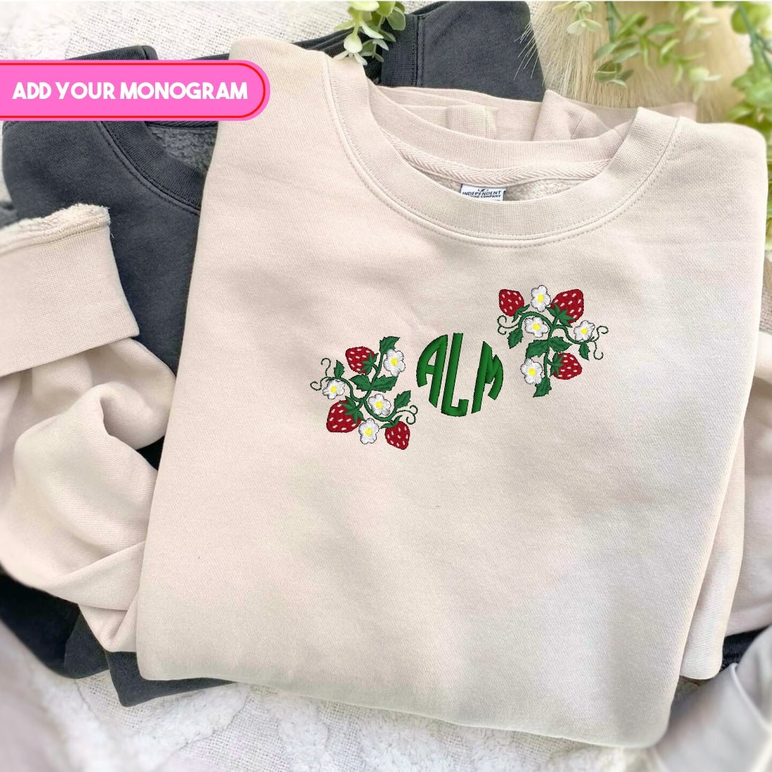 Monogrammed 'Strawberry Fields' Cozy Crew - United Monograms